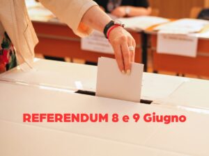 scheda di voto e scritta referendum 8/9 giugno