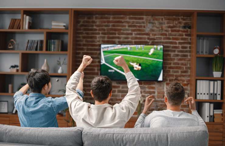 uomini gurdano partita in tv