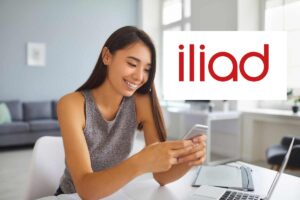 ragazza al cellulare, logo iliad