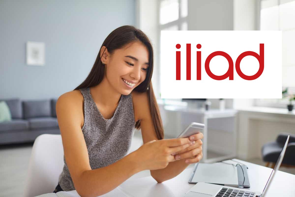 ragazza al cellulare, logo iliad